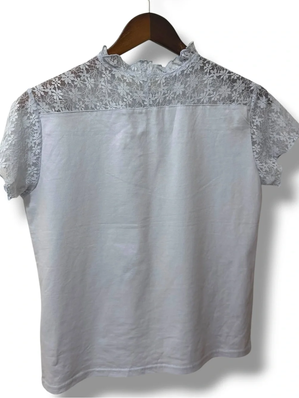 Gee Jay Girls | NWT 100% Cotton Light Blue Lace Yoke Top Ruffle Neck Tee (12–14Y